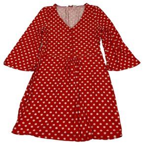 Boden A-Line Dress Women’s US 6 UK 10 Red White Print Boho 3/4 Bell Sleeves